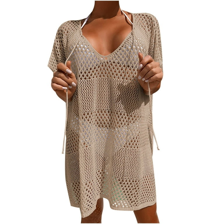 HTNBO Swimsuit Cover Ups for Women Smocked Swimwear Beach Cover Ups