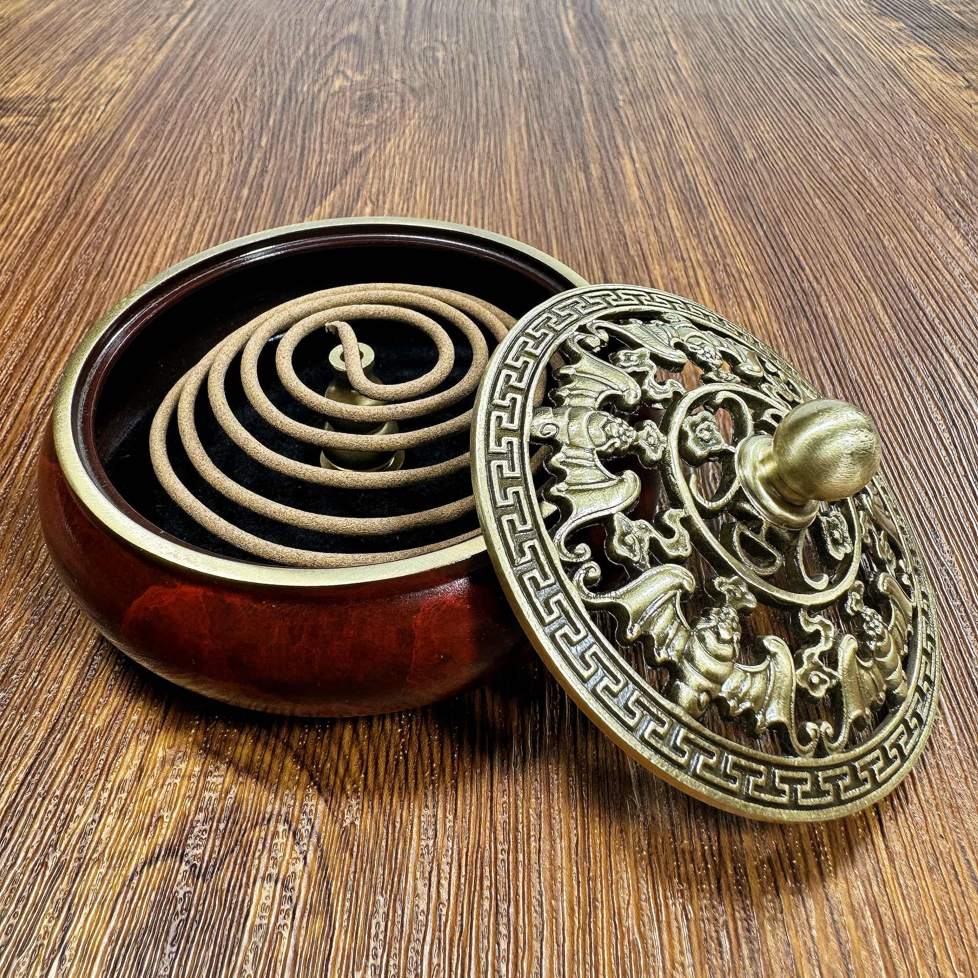 EngooBoly Brass Incense Burner with Holder and Fireproof Cotton, Red