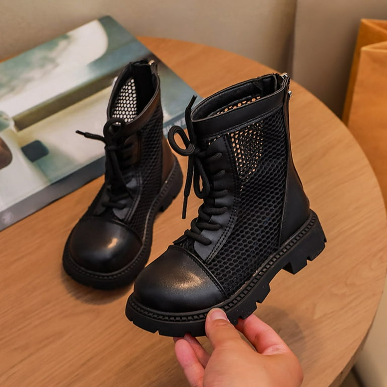 Hessimy Girls Strappy Motorcycle Knee High Boots Winter Lace Up