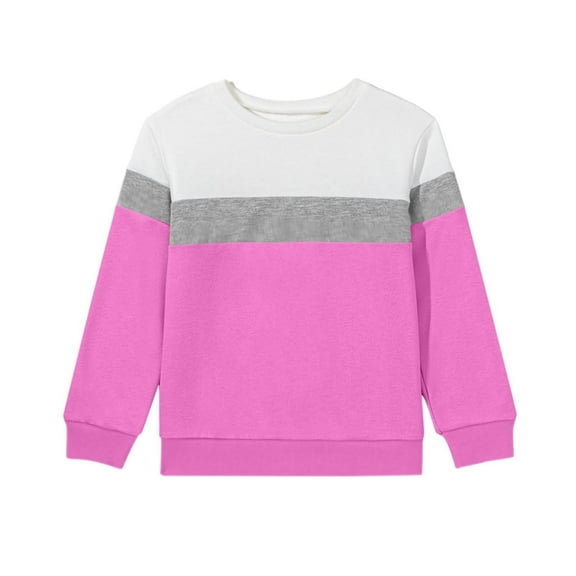 Khunlpohl Girls Crew Neck Shirts Color Block Long Sleeve Cropped Tshirt Fashion Casual Tops for Kids 1-15 Years