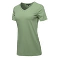 thumbnail image 2 of A2Y Women's Basic Solid Premium Cotton Short Sleeve V-neck T Shirt Tee Tops Light Olive M, 2 of 6