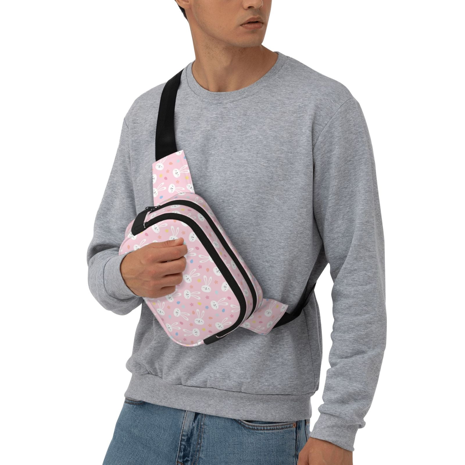 Picia Easter Cute Rabbit Print Square Double-Layer Waist Bag Mini Adjustable Waist Belt Bag Exercise Running Travel Hiking