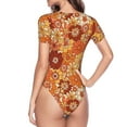 thumbnail image 4 of Daiia Hippie Flower print Women's Crew Neck Short Sleeve Bodysuit Fashion Tops Fit Casual Basic Extender Bodysuit-XX-Large, 4 of 9