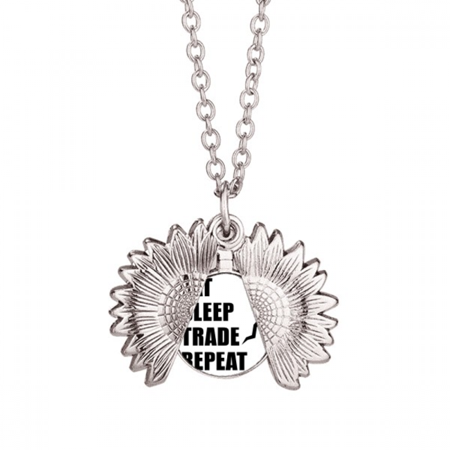 Mangez Sommeil Répéter Art Déco Mode Collier de Tournesol Pendentif Médaillon Bijoux