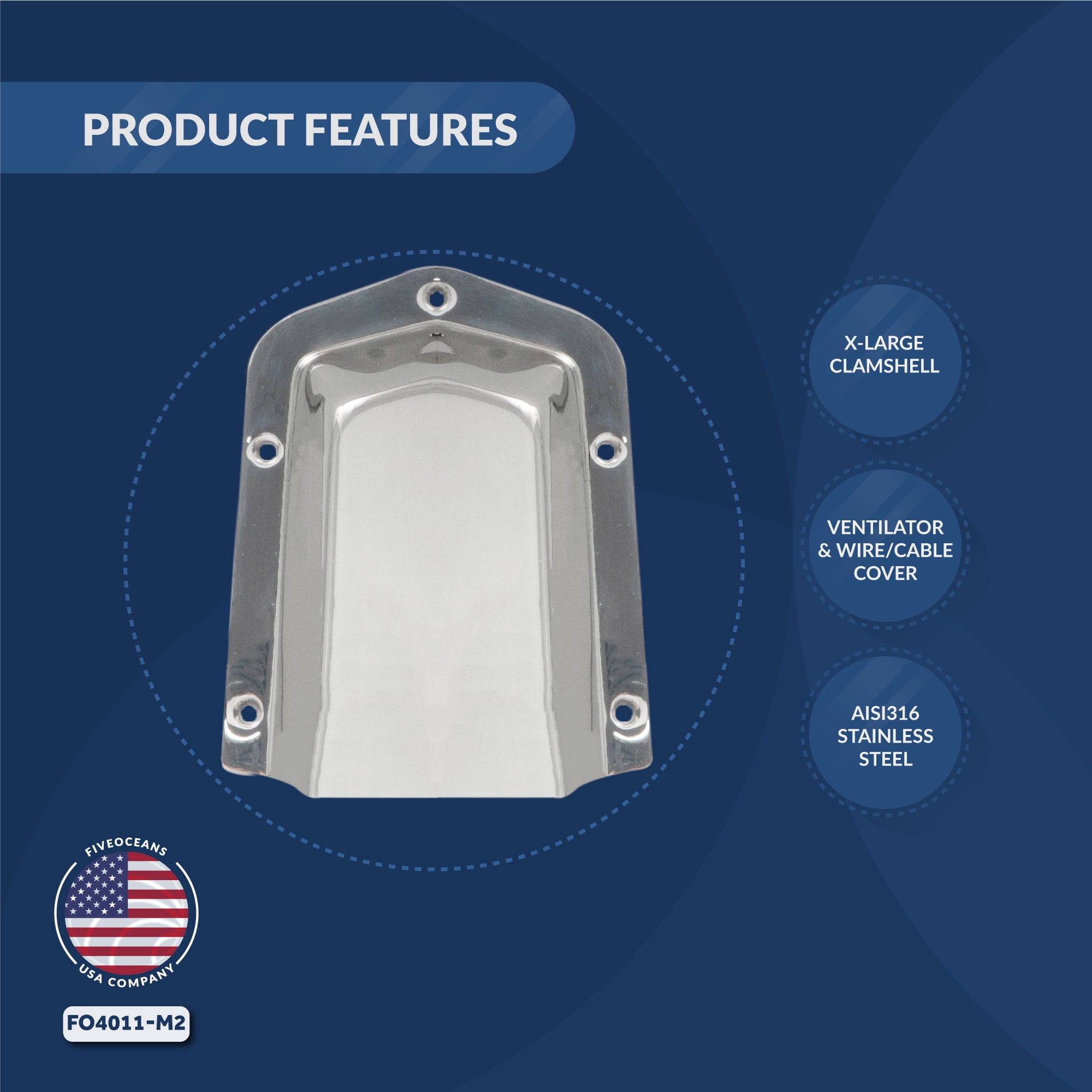 Five Oceans 316 Stainless Steel Marine Clamshell Vent Cover, 2-Pack - Base 6-Inch L x 4-1/2-Inch W - FO4011-M2