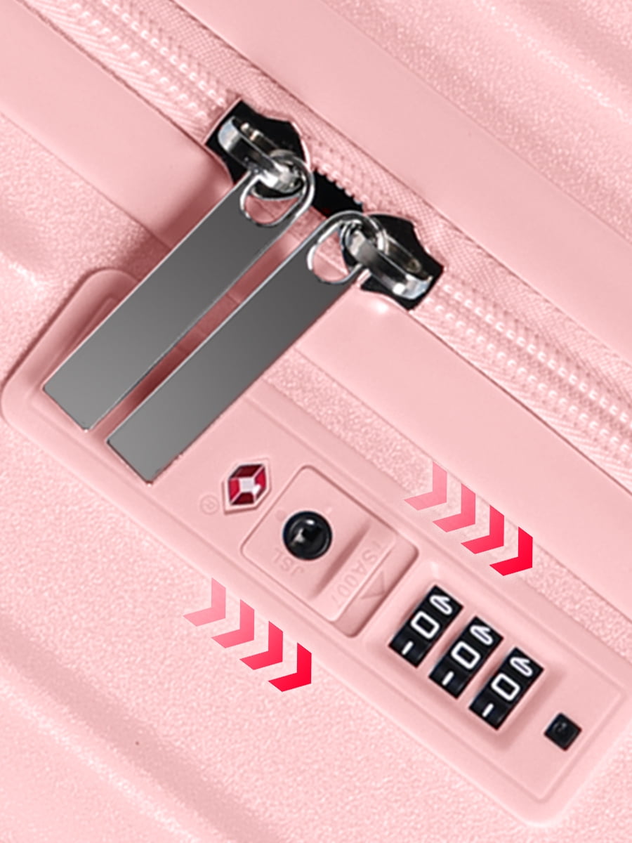 Checked Luggage PC ABS Hardshell Suitcase with Spinner Wheels TSA Lock USB Port and Cup Holder 28 inch Pink