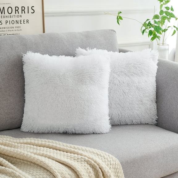 REGALWOVEN Set of 2 Throw Pillow Covers, Soft Fluffy Cushion Covers Double Sided Plush Pillow Covers White 18" x 18"