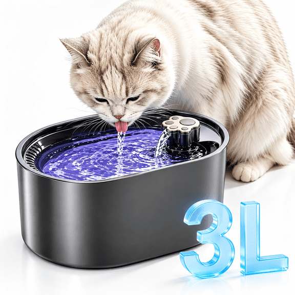 Gaoxin Stainless Steel Corded Electric Cat Water Fountain, 3L, Wastewater Separation, for Indoor Cats & Dogs, 9.84x5.12x5.12in