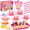 Pink, variant on 33PCS Mint Pink Pretend Play Tea Party Set for Kids Plastic Mini Kitchen Food & Dessert Toys, BPA-Free Playset Accessories with Teapot, Cups, Plates, Macarons Role Play Gift for Girls & Boys Ages 3+