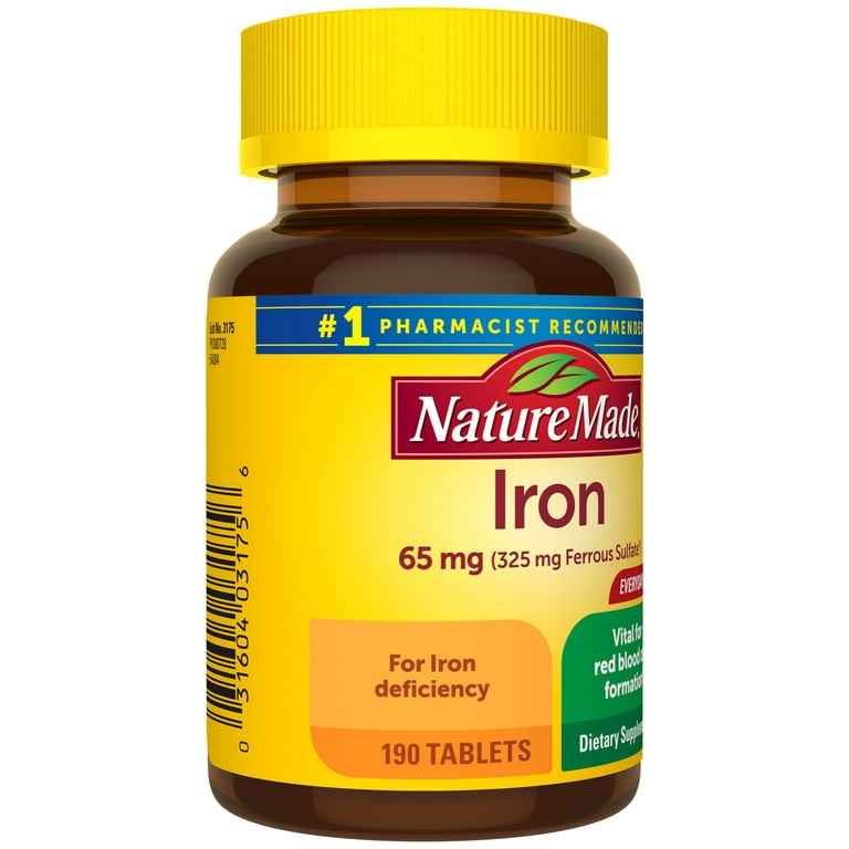 Nature Made Iron 65 mg (325 mg Ferrous Sulfate) Tablets, Dietary  Supplement, 190 Count