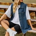 thumbnail image 5 of Lovskoo 2024 Women's Summer Fall Long Sleeve Denim Jean Vest Button Down Shirt Distressed Casual Turndown Collar Summer Pocket Regular Sleeveless Vest Blue, 5 of 9