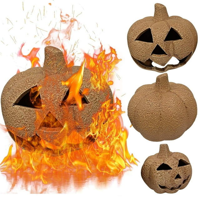 Reusable Ceramic Halloween Firepit Pumpkin, Fireproof Skull Bonfire Decor for Barbecue Party, Realistic Flame Prop with Gothic Design