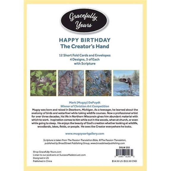 Gracefully Yours Birthday Cards "The Creator's Hand" - 12 Cards & 12 Envelopes