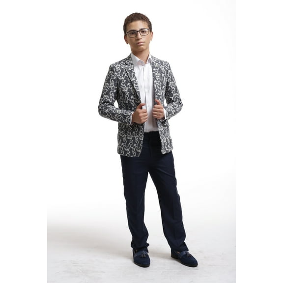 Elie Balleh Boy's Navy Paisley Brocade Blazer Jacket
