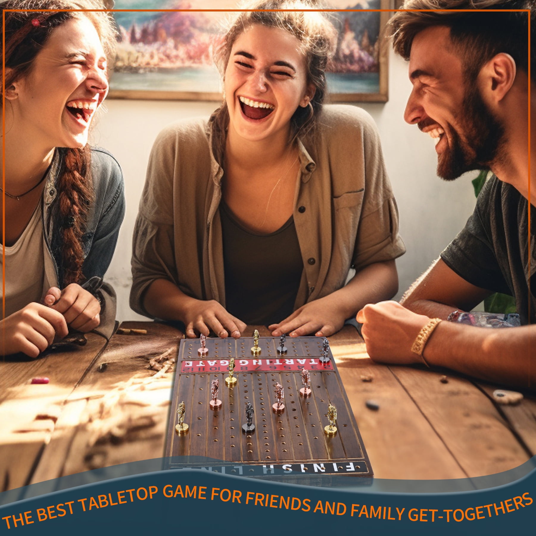 Horse Race Board Game Racing Game Flame Color Thickened Solid Wood with 11 Luxurious Durable Classic Metal Horses 15.6 x 10 x 10 Inch