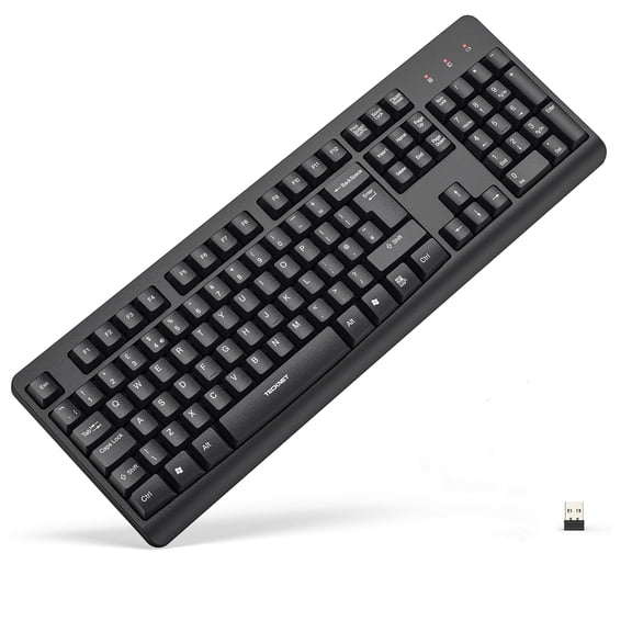 TECKNET 2.4G Silent Full-Size USB Keyboard with Number Pad, Ergonomic Keys & Adjustable feet, for PC/Laptop/Windows 11/10/8/7 – Black