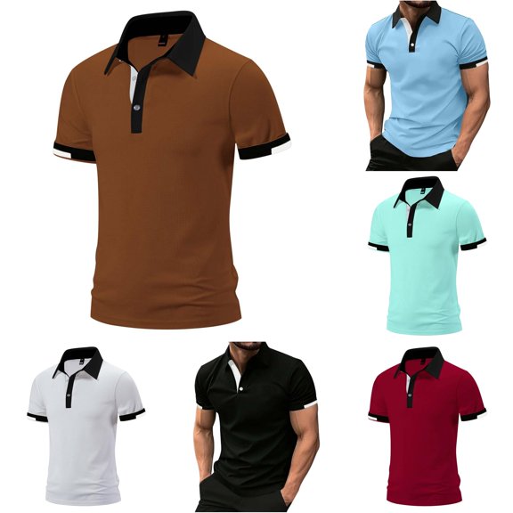 CAIVO Polo Shirts For Men Loose Fit Solid Color Short Sleeve Lapel Classic Fit Golf Tops Stretchy , XL