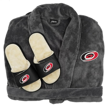 

ISlide Gray Carolina Hurricanes Faux Fur Slide Sandals & Robe Bundle