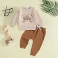 thumbnail image 2 of NOLDARES Infant Toddler Baby Boy Clothes 2pcs Long Sleeve Sweatshirt Tops T-Shirt Pocket Joggers Pants Cartoon Graphic Outfits Clothing Set(Beige,6-12 M), 2 of 6