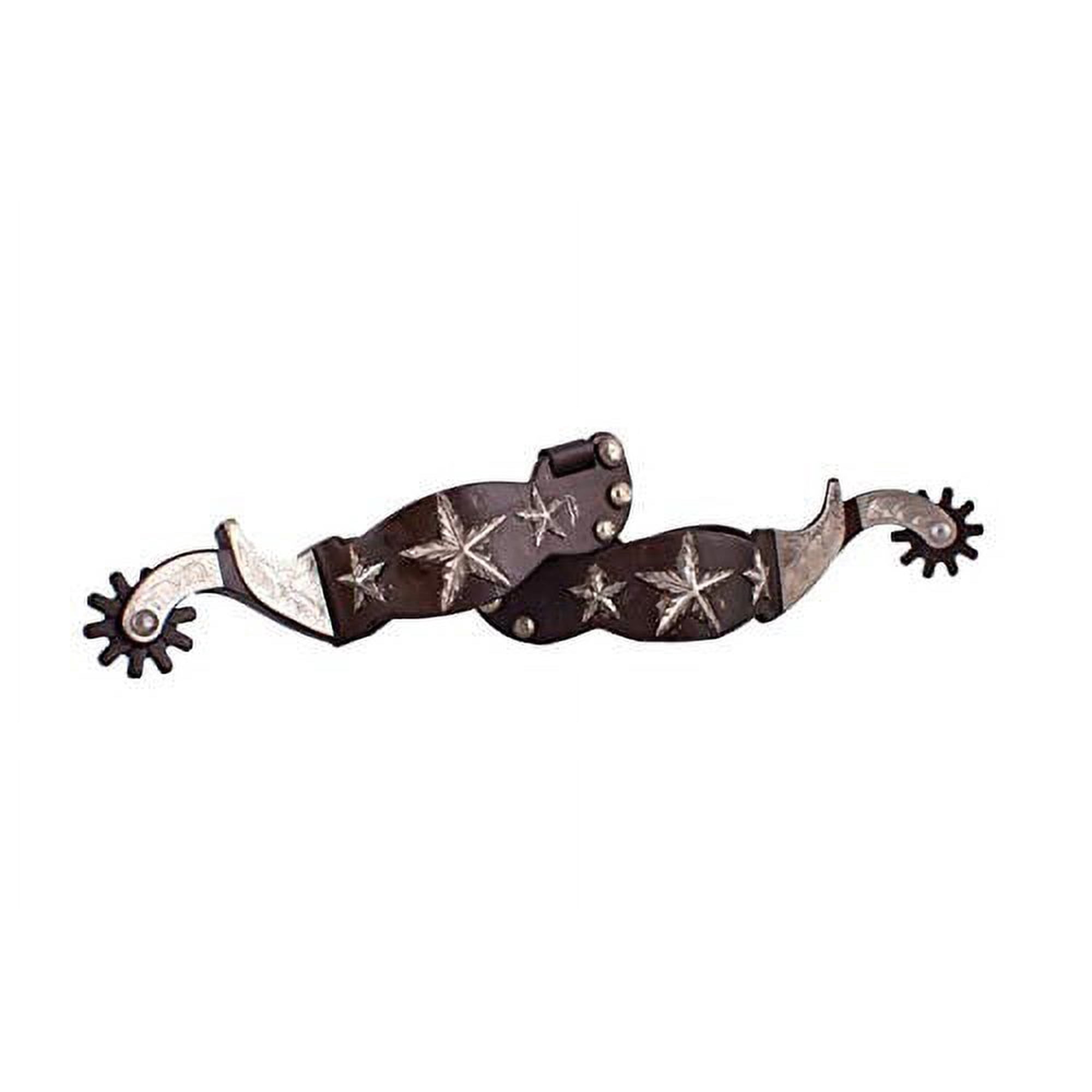 Showman Men's Brown Steel Spurs w/ Silver Engraved Stars & Overlay