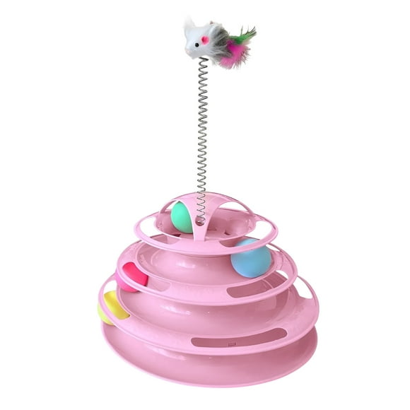 Juguete Xtellar Interactivo para Gato Torre de 4 Niveles con Ratón y Pelotas Color Rosa