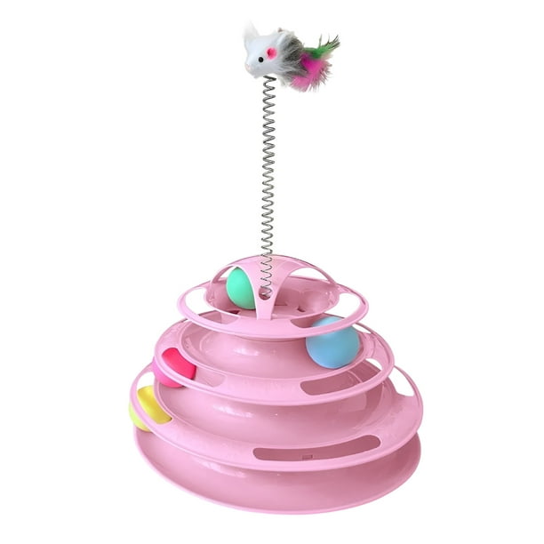 Juguete Xtellar Interactivo para Gato Torre de 4 Niveles con Ratón y Pelotas Color Rosa