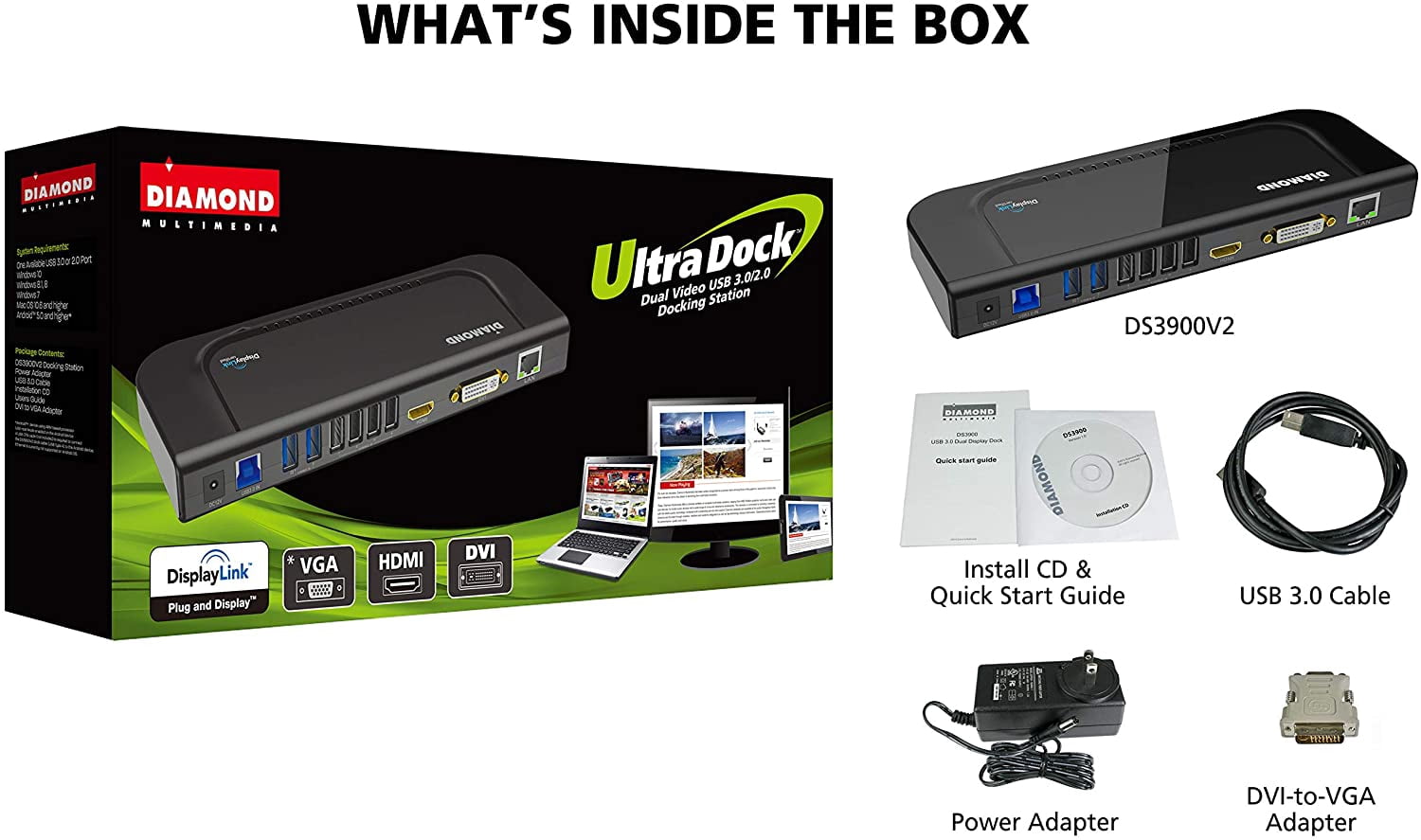 Ultra Dock Dual Video USB 3.0/2.0 Universal Docking Station with Gigabit Ethernet, HDMI and DVI Outputs Audio Input and output for Laptop, Ultrabook, Macbook, Windows 10, 8.1, 8, 7, XP,Mac OS and Andr