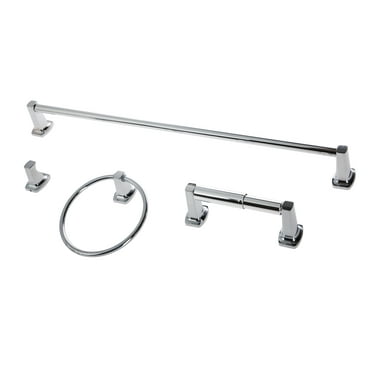 Mainstays Square Style Steel Wall Mount 4 Piece Towel Holder Bath Hardware Set, Chrome Finish