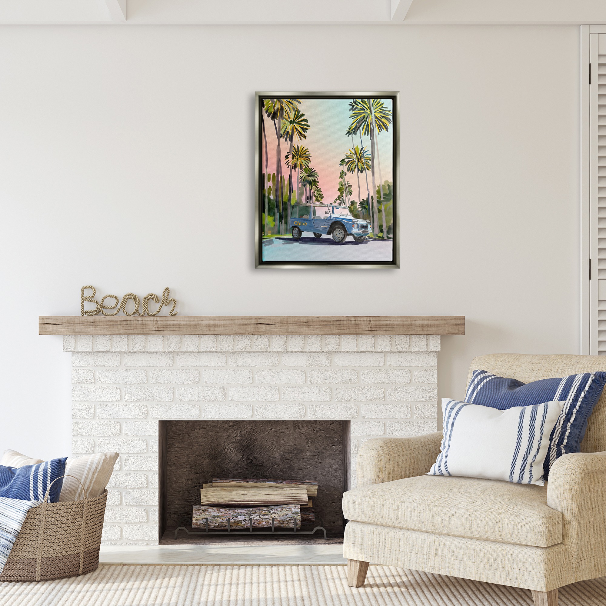 Stupell Industries Glam Summer Tropical Car Transportation Painting Gray Floater Framed Canvas Art Print Wall Art, 25 x 31