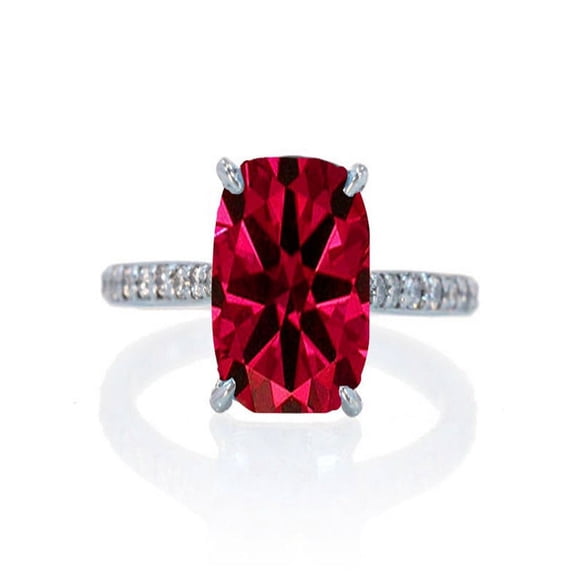 1.25 Carat Cushion Cut Ruby and Diamond Celebrity Engagement Ring on 10k White Gold