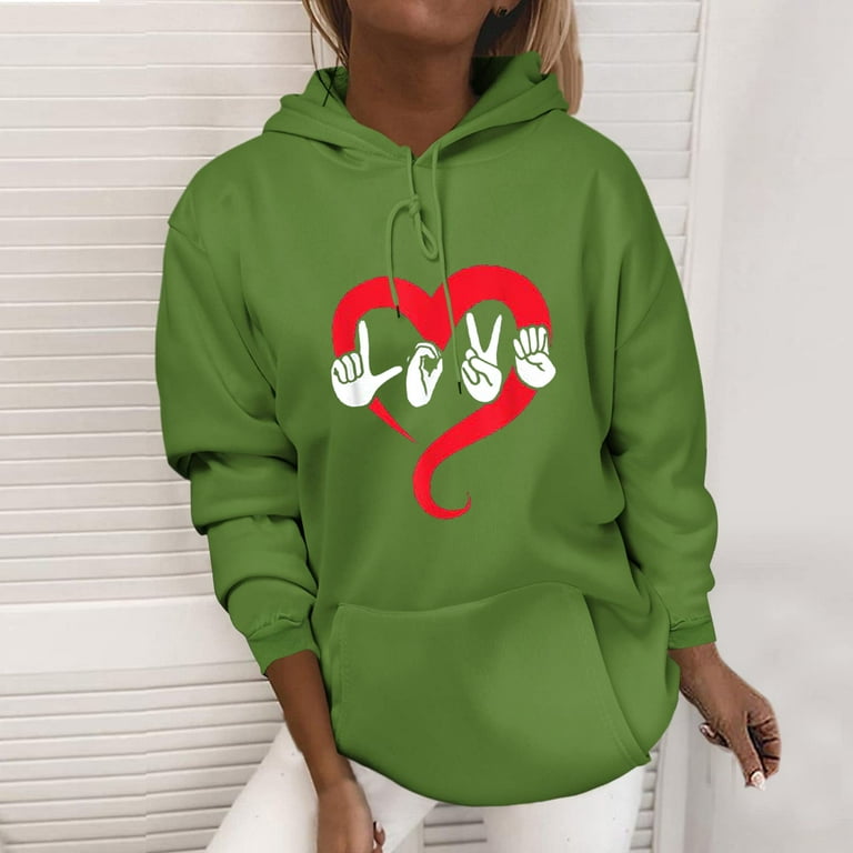Amtdh Womens Clothes Gifts for Girlfriends Hooded Long Sleeve Shirts for  Women Valentine's Day Print Y2K Clothes Tee Shirts Oversized Tops for Girls  Casual Sweatshirts Green XXXL 