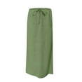 thumbnail image 4 of VBTAPA Women's Summer Linen Maxi Skirt Drawstring Low Waist A Line Casual Skirts Flared Long Skirt Green L, 4 of 8