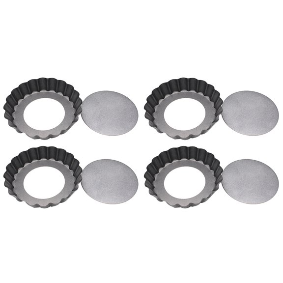 4-Piece Set of Round Non-Stick Mini Tart Pans for Baking, Portable Bread and Cake Molds with Baking Trays