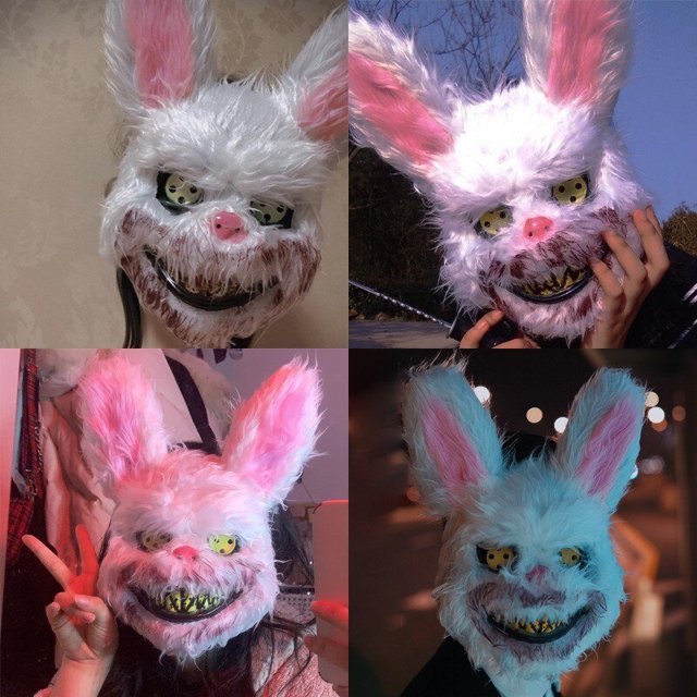 Halloween Party Rabbit Cosplay Mask Scary Head Cover Halloween Carnival Costume Headgear Props Bear Cosplay Mask Dance HorrorrabbitChina He Qiyong unisex