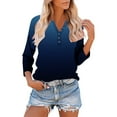 thumbnail image 3 of Women's Casual Tees V Neck Button 3/4 Sleeve Gradient Color Print Pullover Lighweight Casual Tunic Blouse Loose Fit (XXL, Navy), 3 of 9