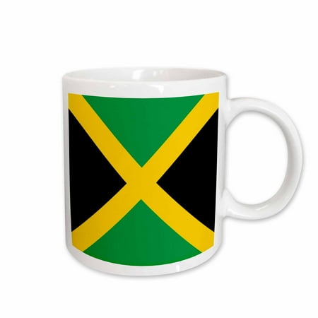3dRose Flag of Jamaica square - Caribbean Jamaican green black with yellow gold saltire cross - The Cross - Ceramic Mug, 15-ounce
