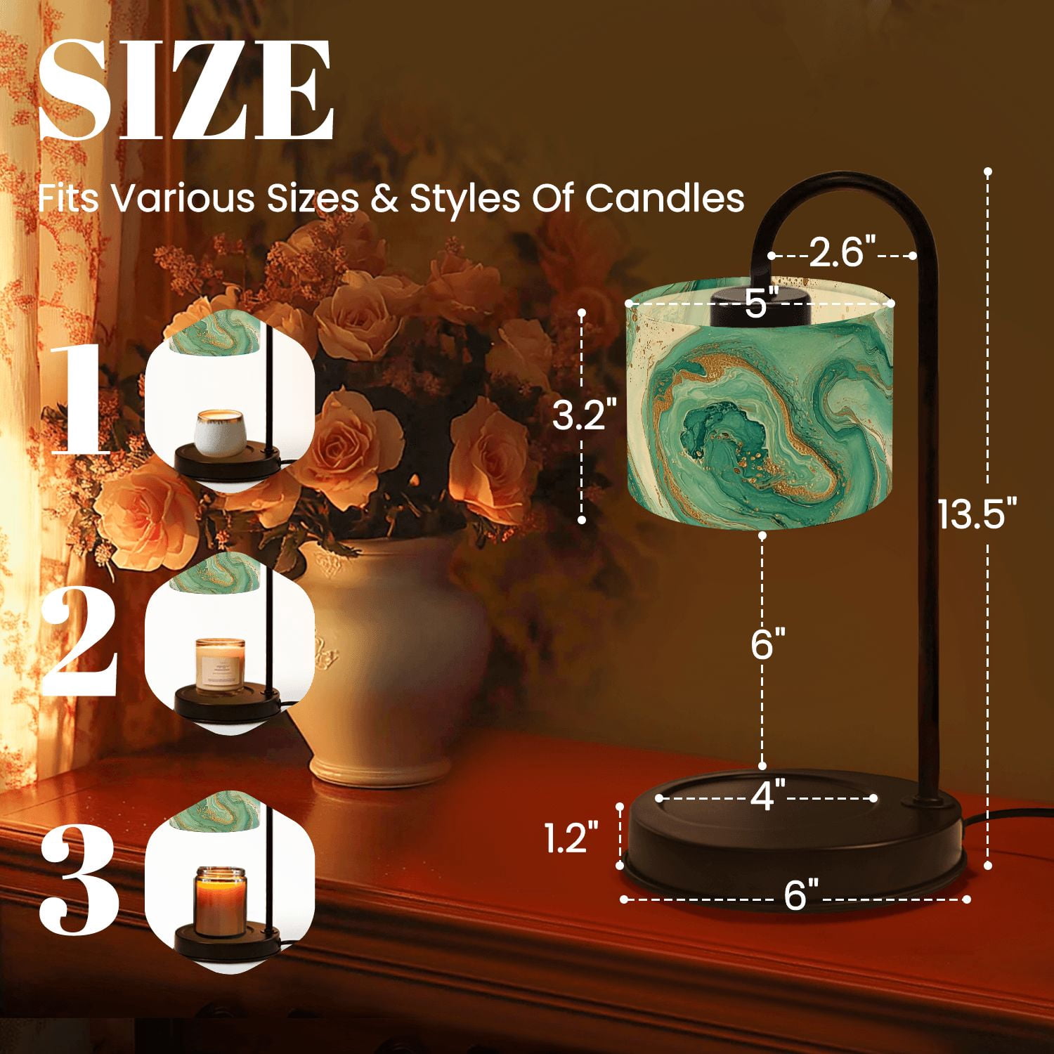 Candle Warmer Lamp with Timer Dimmer Abstract Teal Gold Marble Swirl Fluid Art Turquoise Waves Metallic Candle Lamp Warmer for Jar Candle with 4 Bulbs Gifts for Women House Warming Gifts
