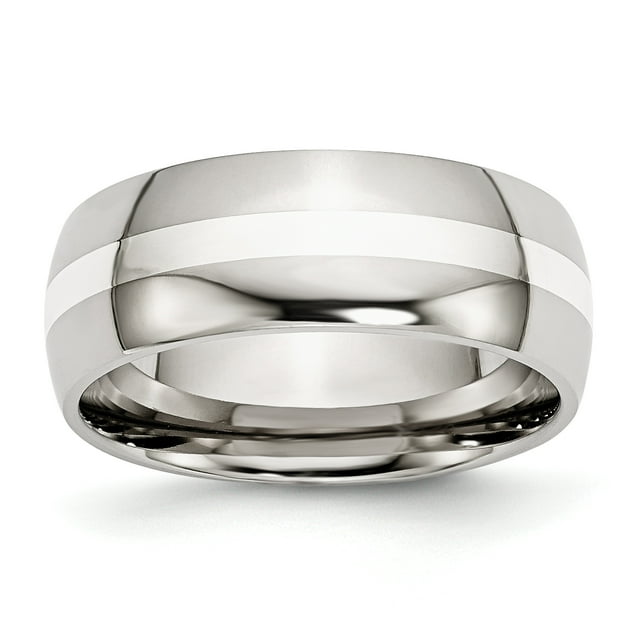 Stainless Steel 925 Sterling Silver Inlay 8mm Wedding Band Ring Man Precious Metal For Dad Mens For Him