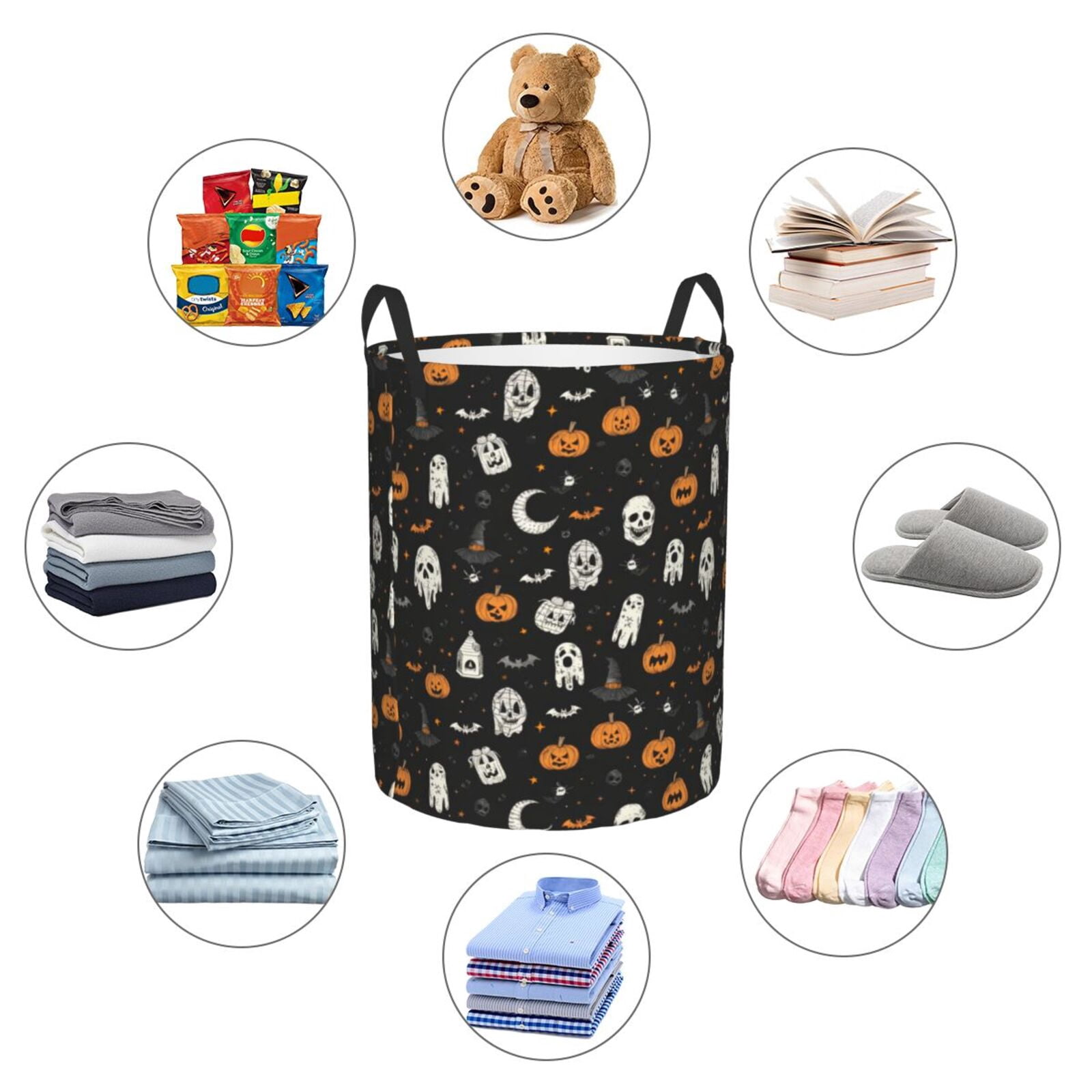 Large Laundry Basket with Handles - halloween elements Kids Baby Dirty Clothes Laundry Hamper for Bedroom Aesthetic