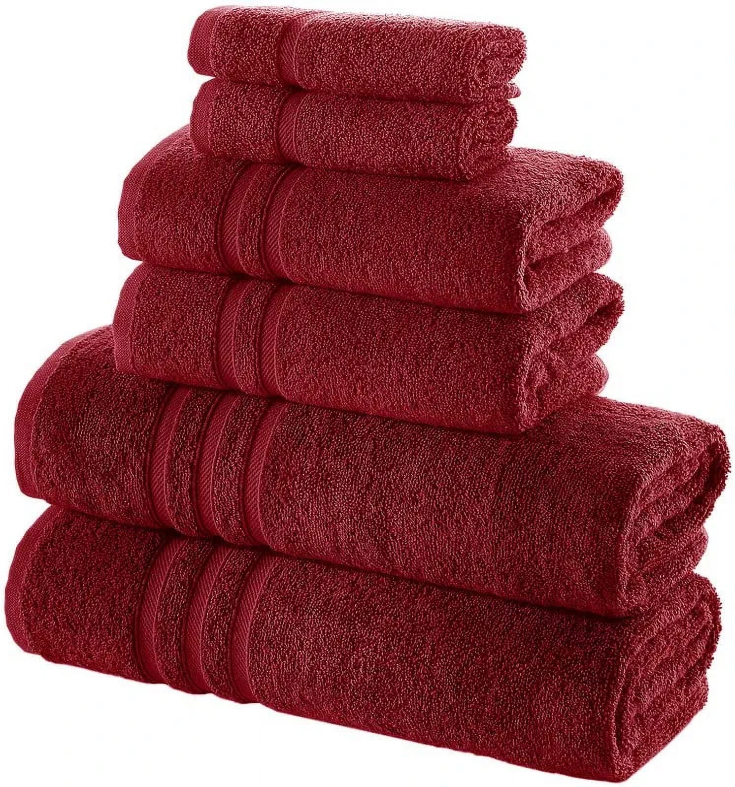 Hawmam Linen Red Burgundy Bathroom Set - 6-Piece 100% Turkish Cotton - 2 Bath Towels, 2 Hand Towels, 2 Washcloths - Soft, Plush, Quickdry, High Absorbent - Bathroom Accessories, Dorm Room Essentials
