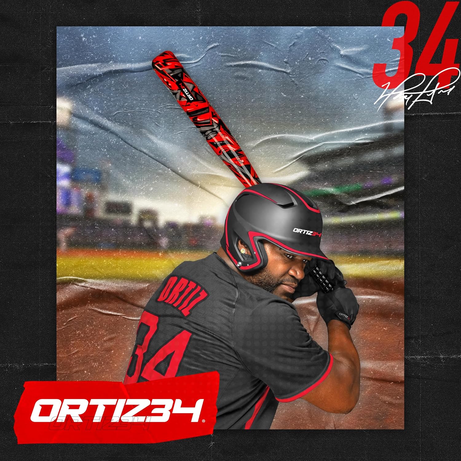 Ortiz34 29" Graffiti Plastic Bat & Ball Set, David Ortiz Backyard Baseball Homerun Set for Youth, Kids, Teens & Adults