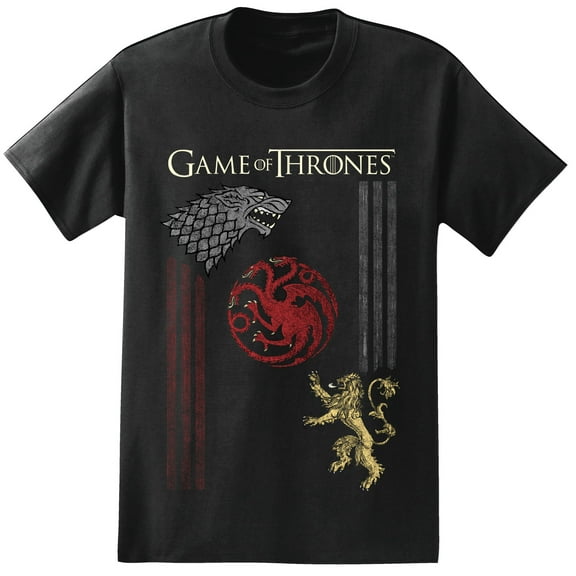 Game of Thrones Sigil Columns Adult T-Shirt (Small, Black)