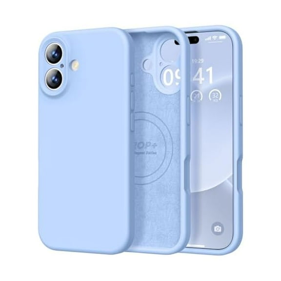 ZHU997 Magnetic Compatible with iPhone 17 Case (Compatible with Magsafe) (Upgraded Camera Protection) Liquid Silicone Shockproof Full Body Protective Phone Cover for Women Men, Light Blue, 6.3"