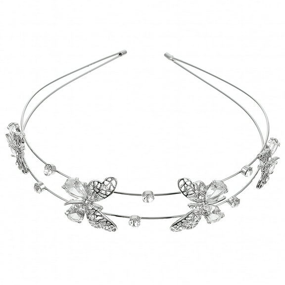 VANIDO Double Layer Rhinestone Butterfly Headband for Women - Silver
