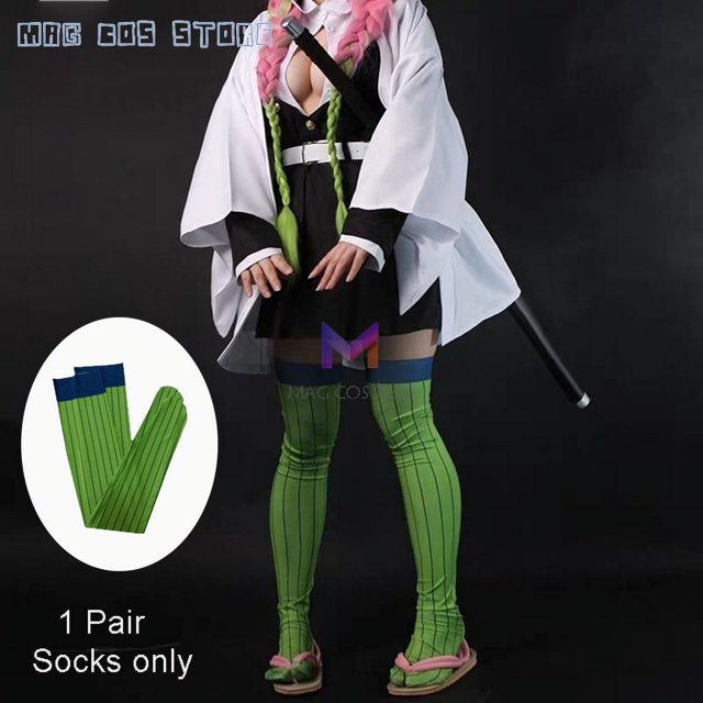 Disfraz de Cosplay de Kanroji Mitsuri, Kimono de Anime, peluca rosa y verde, ropa Sexy, calcetines de disfraz de Halloween, talla para adultos y niños