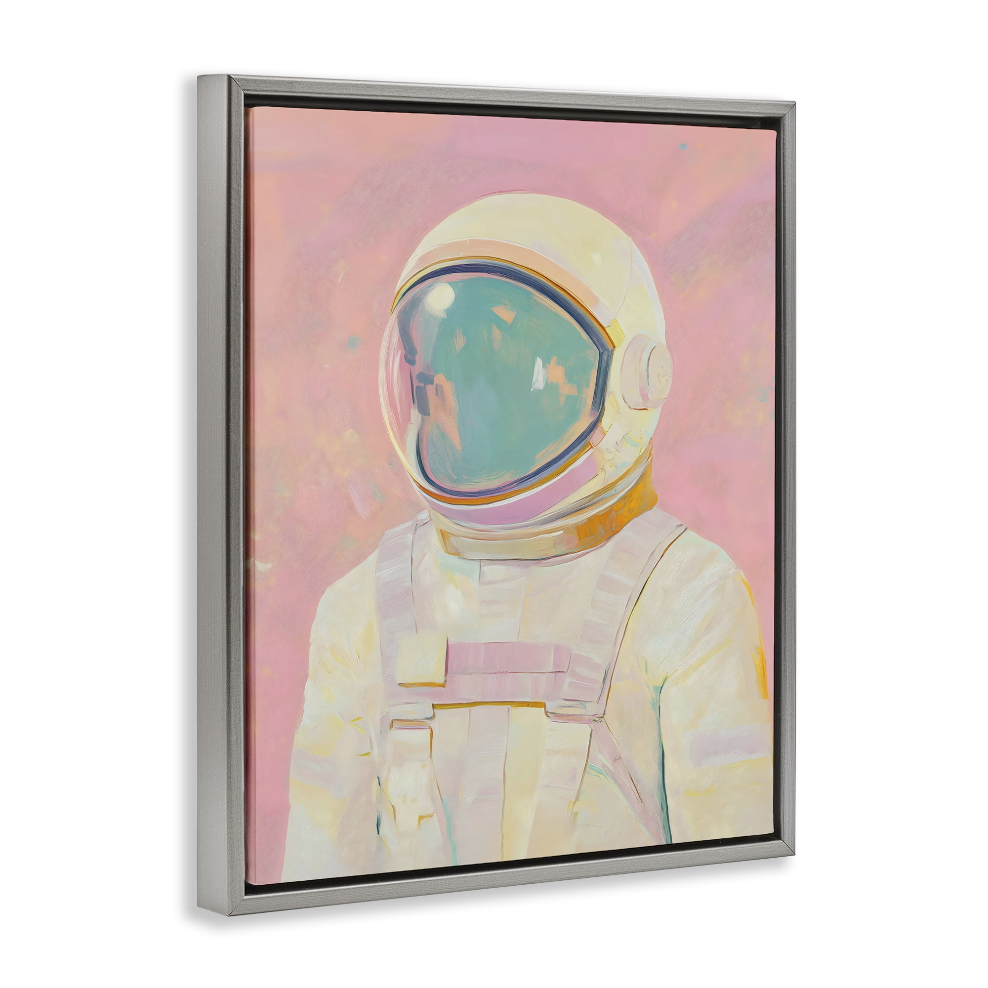Stupell Industries Astronaut Portrait in Pink Dream Gray Framed Floater Canvas Wall Art, design by The Prints Vibe