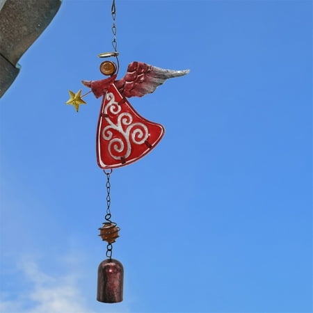 PhoneSoap Metal Angel Wind Chime Hanging Decoration Ornament Bells Wing Angel Bell Decorative Hanging Bells Gifts For Home Garden Decor Crafts pink c