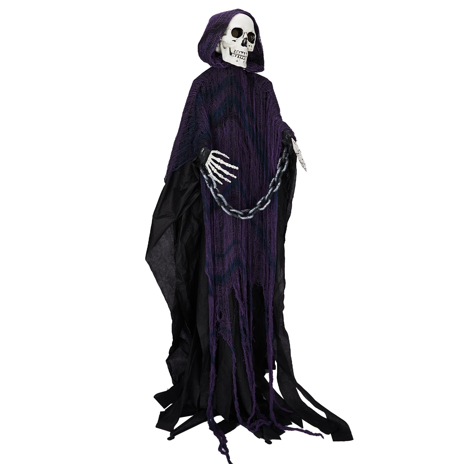 6ft Halloween Decorations Outdoor Life Size Animatronics Grim Reaper with Chain, Sound-Actived Party Decor with Creepy Sound , Scary Haunted House Props for Garden Yard Lawn