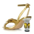 thumbnail image 3 of FSJ Women Strappy Crystal Block Heels with Rhinestones Ankle Strap Pumps Almond Open Toe Sandals Size 23 Gold, 3 of 3