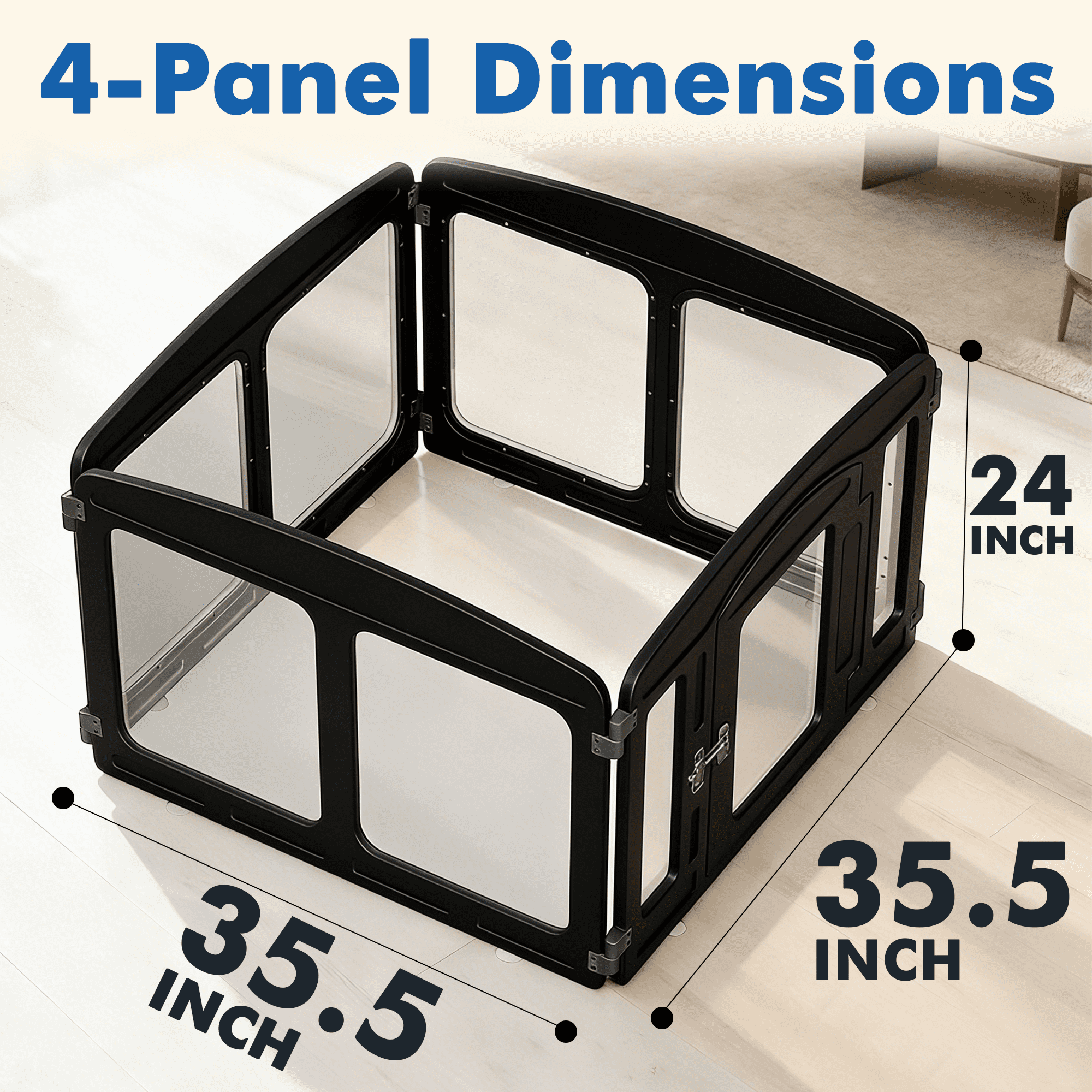 Clear Dog Playpen Expansion Kit - Height 24 Inch, 2 Panels, Black